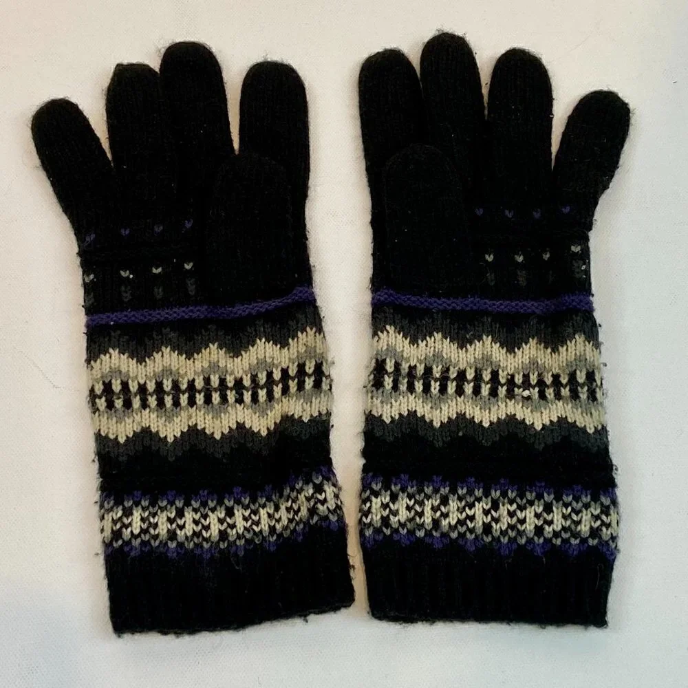 Super Cute + Warm Black + Purple Women's Knit Gloves